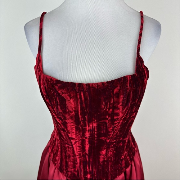 Jessica McClintock x Cache 90’s Vintage Crushed Velvet Satin Skirt Dress Size 10 - Picture 4 of 15